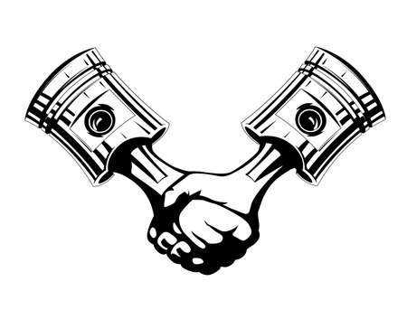 Motor piston handshake. Car service symbol, Isolated at white background.  vector illustration.のイラスト素材