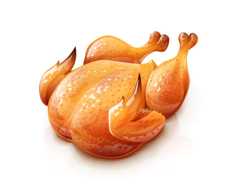 Roasted chicken. Chick meat prepared at grill. Satisfying food, Isolated on white background.のイラスト素材