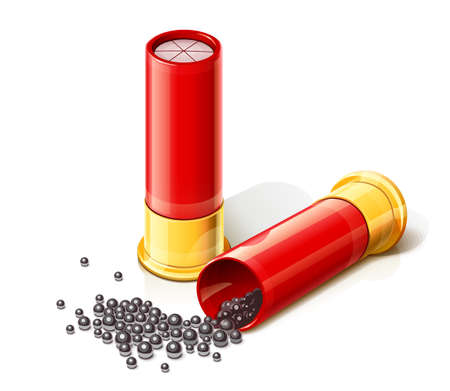 Shotgun for hunting gun. Ammunition for hunt at beast. Equipment for arm firing, Isolated on white background.のイラスト素材