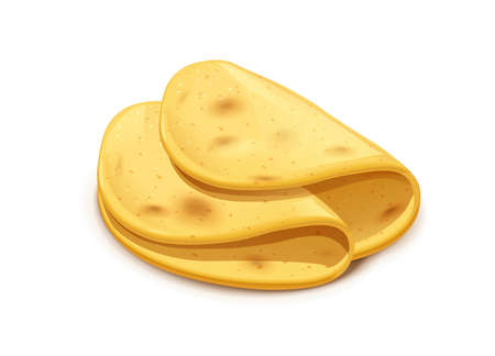 Corn tortilla for taco and burrito. Roasted lavash. Pita bread. Isolated on white background.のイラスト素材