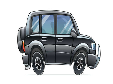 SUV black car. Cartoon character. Big travel grand auto. Isolated on white background.のイラスト素材