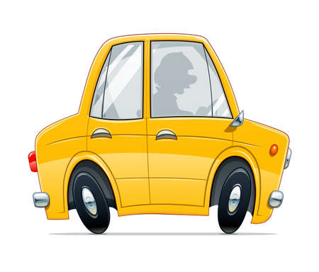 Vintage yellow car. Cartoon character, Isolated on white background.のイラスト素材