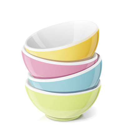 Ceramic bowl for food. Tableware, isolated on white background. Eps10 vector illustration.のイラスト素材