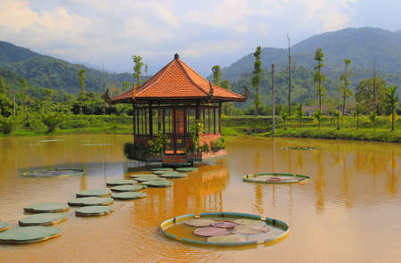 Gazebo on the Royal Lotus Lake in Yang Bay Ecopark, Khanh Hoa Province, 50 km from Nha Trang, Vietnam, Southeast Asiaのeditorial素材