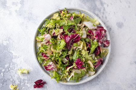 Mixed greens on a plate. Top viewの写真素材