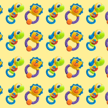 Rattle toys pattern on color background.の写真素材
