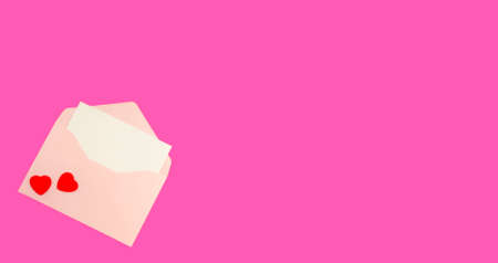 Empty celebration envelope on pink background. Text space. Top view