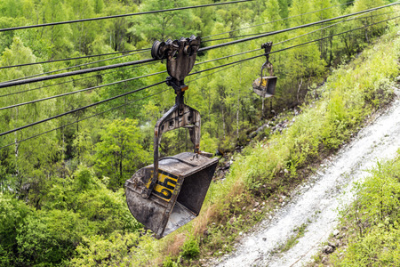 Cableway in the mining industry for the extraction of gravel and crushed stoneの写真素材