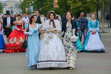 Chelyabinsk Russia June 7 2014 a holiday dedicated to Pushkin's birthday a colorful procession through the streets of the cityのeditorial素材