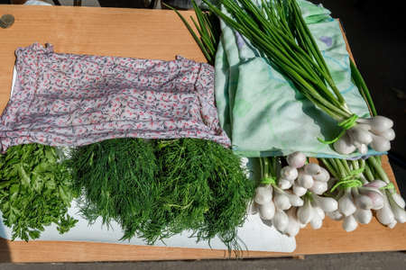 fresh vegetables from the garden are on a street stallの写真素材