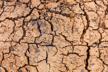 The texture of dry cracked clay soil. Red dry clay. Drought and environmental problems