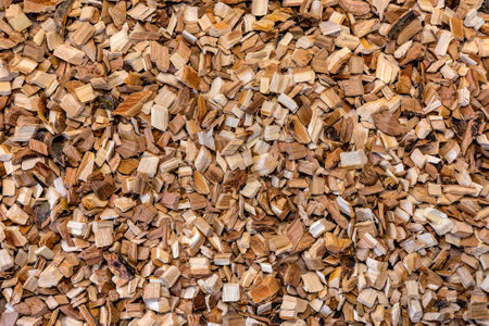 Cherry sawdust for smoking close-up. The texture and pattern of wood chipsの写真素材