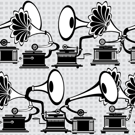 seamless retro gramophone on gray backgroundのイラスト素材