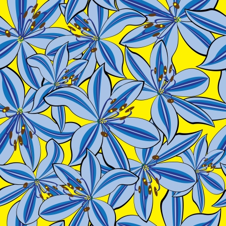 seamless pattern blue lily on yellow backgroundのイラスト素材