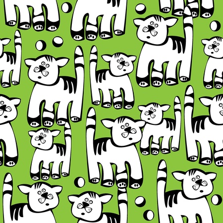  seamless pattern cat on green backgroundのイラスト素材