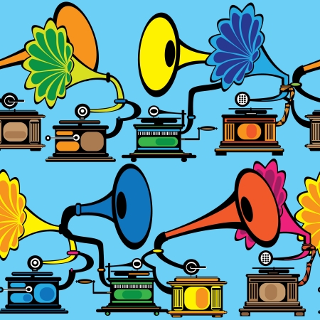 seamless retro multicolor gramophone のイラスト素材