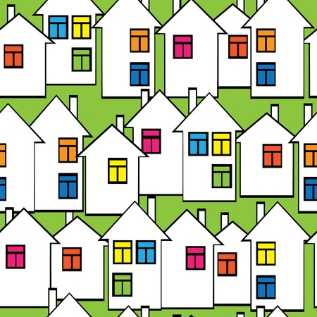 seamless pattern houses with colored windowsのイラスト素材