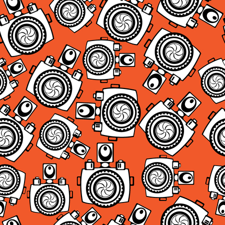 cameras on red background seamless patternのイラスト素材