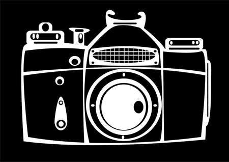 vintage film photo camera isolated on black backgroundの写真素材