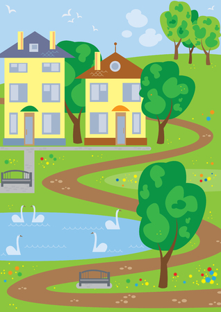 vacation homes on the lake shoreのイラスト素材