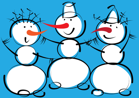 snowmen isolated on a blue backgroundのイラスト素材