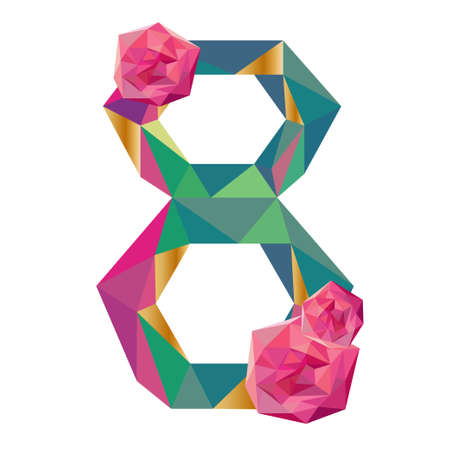 Women day concept. Eight march and roses isolated. Low poly styleのイラスト素材