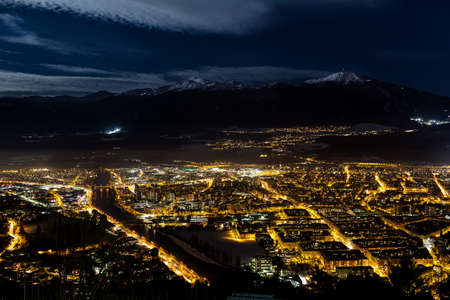 Night in the european night city. Innsbruck, Austriaの写真素材