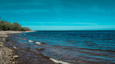 coast of the Gulf of Finland in Kronstadt calm sunny day