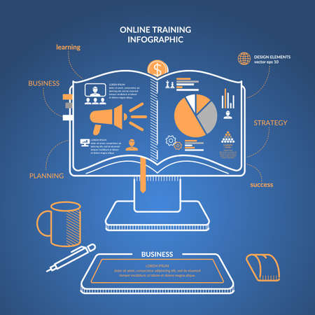 Online training. Income and success. Business infographics. Icons and illustrations for design, website, infographic, poster, advertising.のイラスト素材