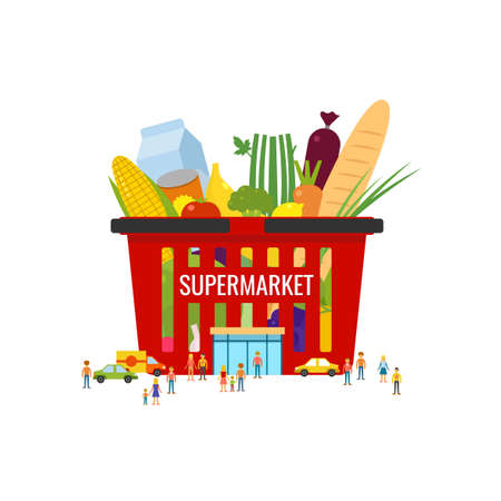 Supermarket. Shopping basket. Elements and icons for cards, illustration, poster and web design.のイラスト素材