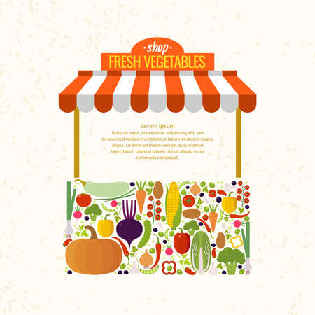 Store fresh vegetables. Organic food. Elements and icons for cards, illustration, poster and web design.のイラスト素材