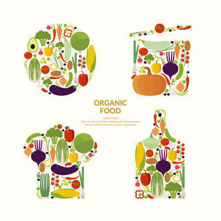 Vegetables. Organic food. Elements and icons for cards, illustration, poster and web design.のイラスト素材