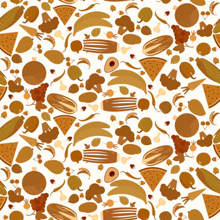 Seamless pattern. Fresh vegetables and fruits. Organic food. Elements and icons for cards, illustration, poster and web design.のイラスト素材