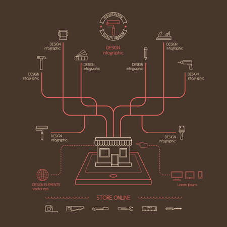 House repair. Store Online. Icons and illustrations for design, website, infographic, poster, advertising.のイラスト素材