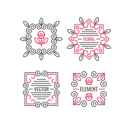 Linear logo and design element. Floral elements for cards, illustration, poster and web design.のイラスト素材