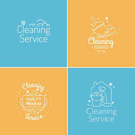 Set. Cleaning service. Label collection. Logo and design elements.のイラスト素材