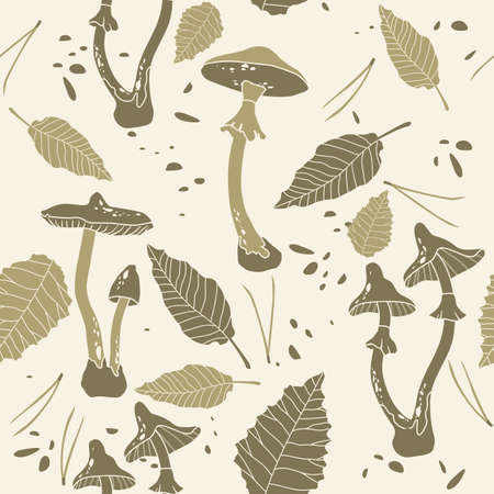 Mushrooms Graphic Design on Seamless Background. poisonous mushrooms, danger, poison.のイラスト素材