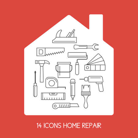 Icons. House repair. Elements and icons for cards, illustration, poster and web design.のイラスト素材