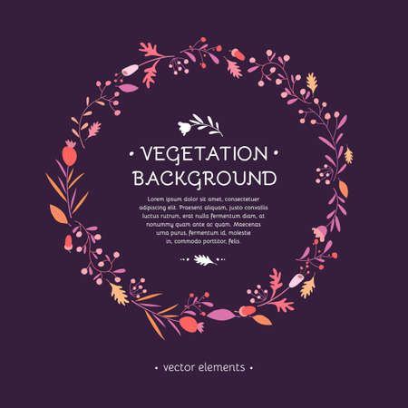 Vegetable background. Elements for design, greeting cards, poster. Plants, flowers, mushrooms, berries, leaves. Background for celebrations, holidays, arts, crafts, scrapbooks.のイラスト素材