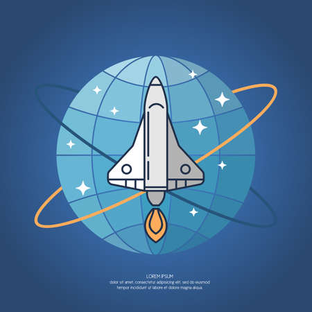 Rocket, space Shuttle, flight, space, stars. Icons and illustrations for design, website, infographic, poster, advertising.のイラスト素材