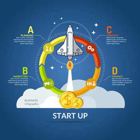 Start up. Income and success. Business infographics. Icons and illustrations for design, website, infographic, poster, advertising.のイラスト素材