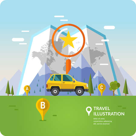 Family traveling in car. Vector Illustration.のイラスト素材