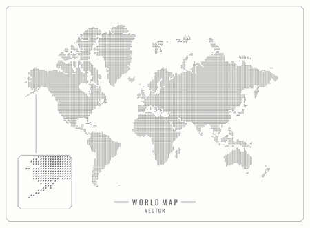 Dotted world map. Europe America India China Japan Russia Africa Egypt Canada Mexico Australia Brazil Korea Norway Spain Greece Portugal Italy Switzerland.のイラスト素材