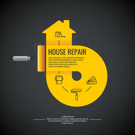 House repair. Elements and icons for cards, illustration, poster and web design. A colorful poster, vector illustration.のイラスト素材