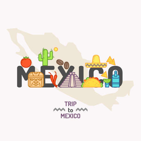 Poster with traditional elements of Mexican culture. Vector illustration.のイラスト素材