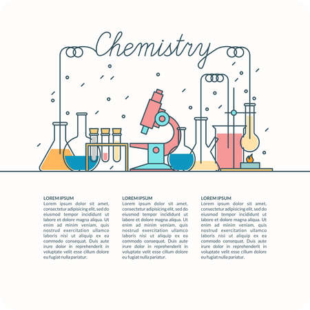 The background of teaching chemistry. Chemical devices for lessons, modern illustration.のイラスト素材