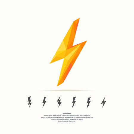 Lightning on white background and icons set. illustration in polygonal style.