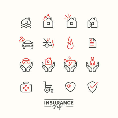 Life insurance icons. Set conceptual icons life insurance and property.のイラスト素材