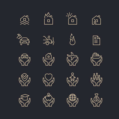 Conceptual linear icons life insurance and property.のイラスト素材