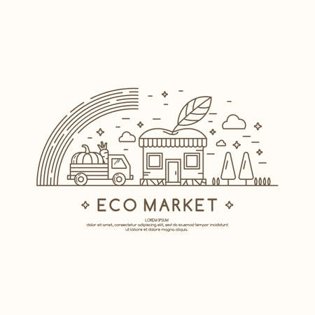 Illustration of sale eco and natural products. Vector illustration eco market.のイラスト素材